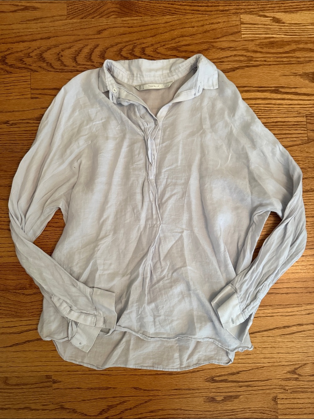 Zara Pale Blue Casual Linen-Blend Button-Down Shirt